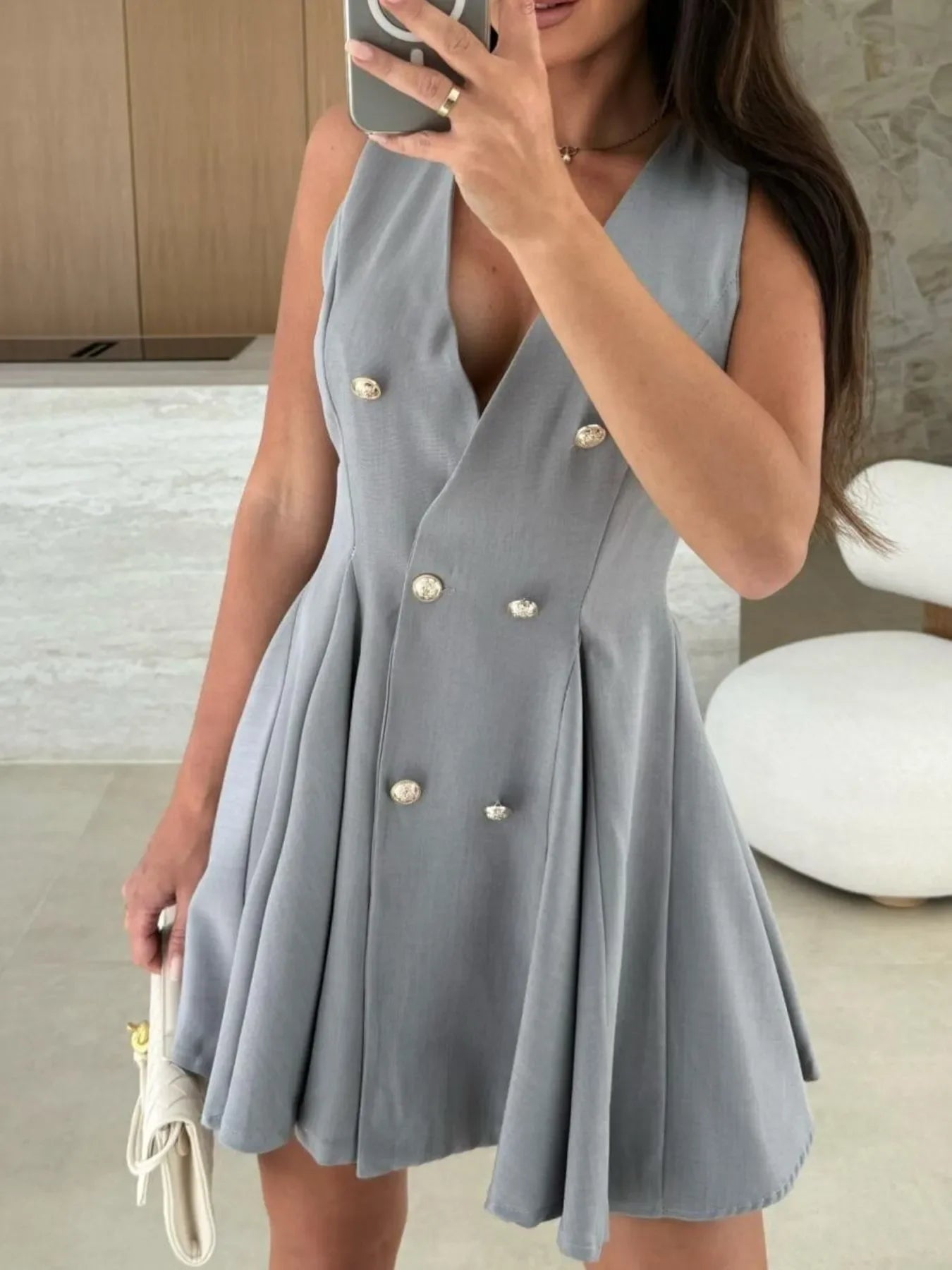 Sleeveless Double-Breasted Mini Dress - Piña Colada