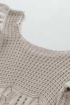 Openwork Ruffled Scoop Neck Knit Top - Piña Colada