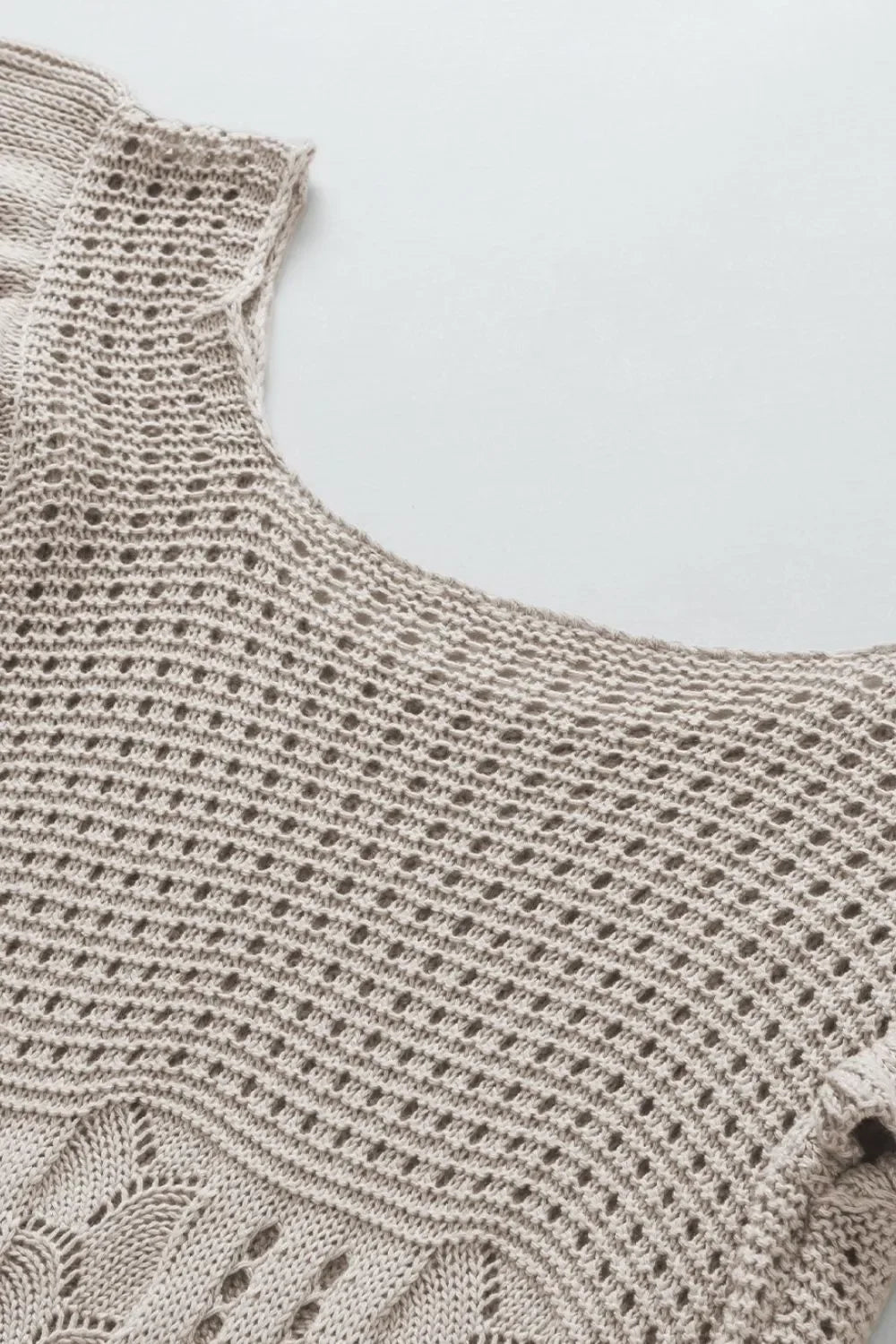 Openwork Ruffled Scoop Neck Knit Top - Piña Colada