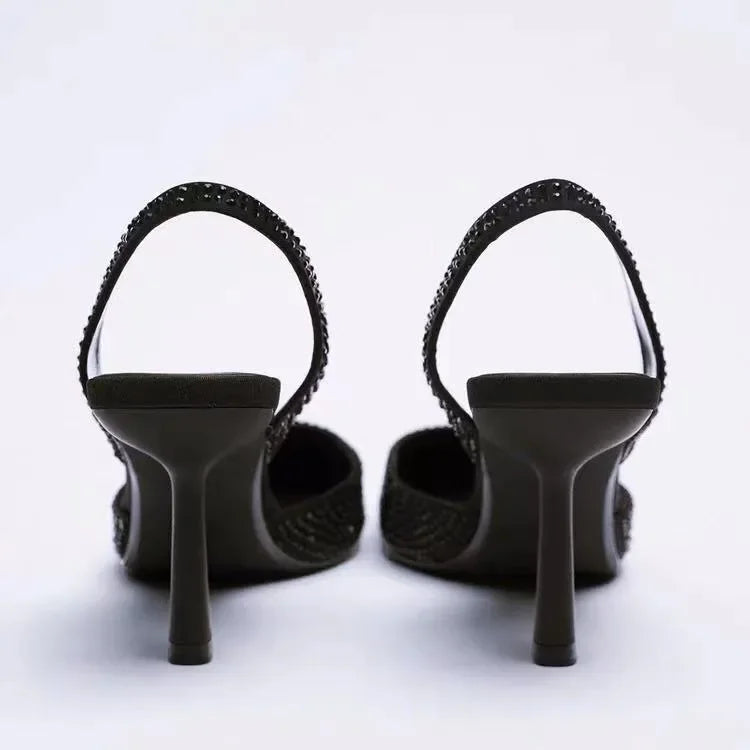 Rhinestone Slingback High Heel Pumps - Piña Colada