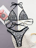 Sequin Halter Neck Two-Piece Bikini Set - Piña Colada