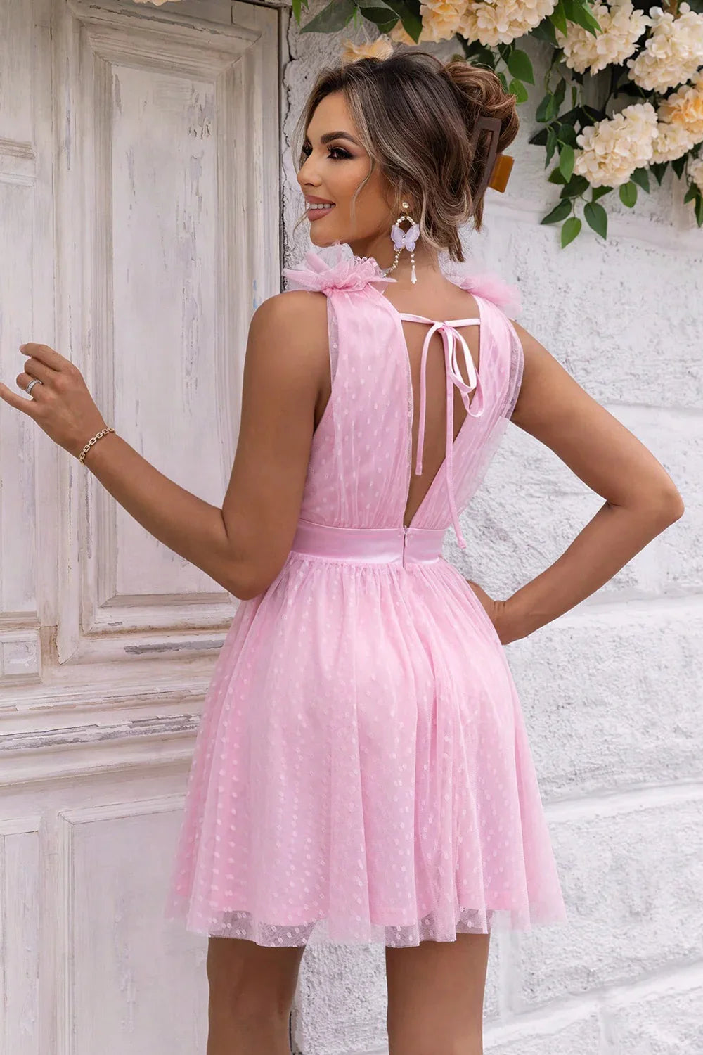 Open Back Sleeveless Mesh Dress - Piña Colada