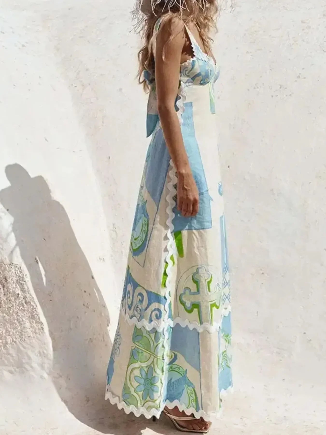 Tied Back Printed Maxi Dress - Piña Colada