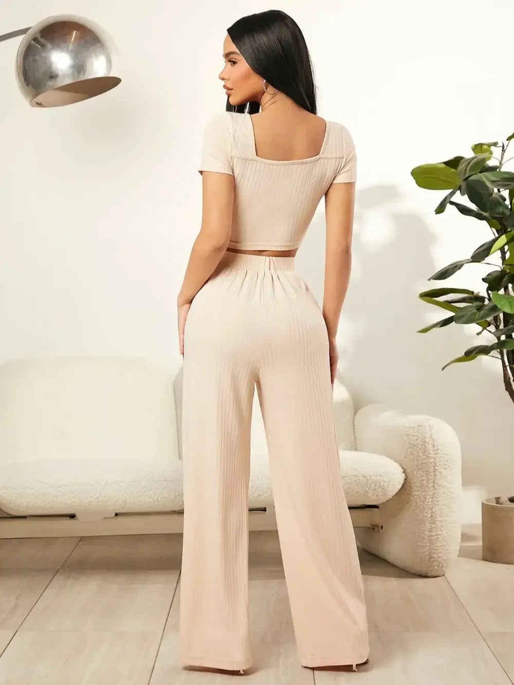 Square Neck Top and Pants Set - Piña Colada