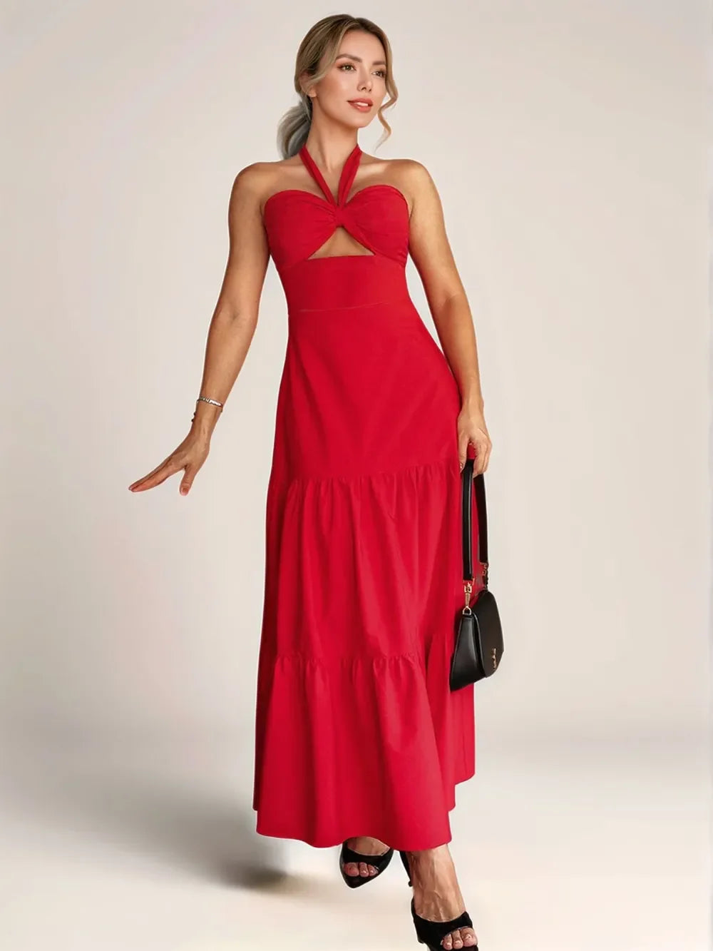 Twist Front Cutout Tiered Maxi Dress - Piña Colada