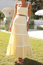 Contrast Trim Cami and Maxi Skirt Set - Piña Colada