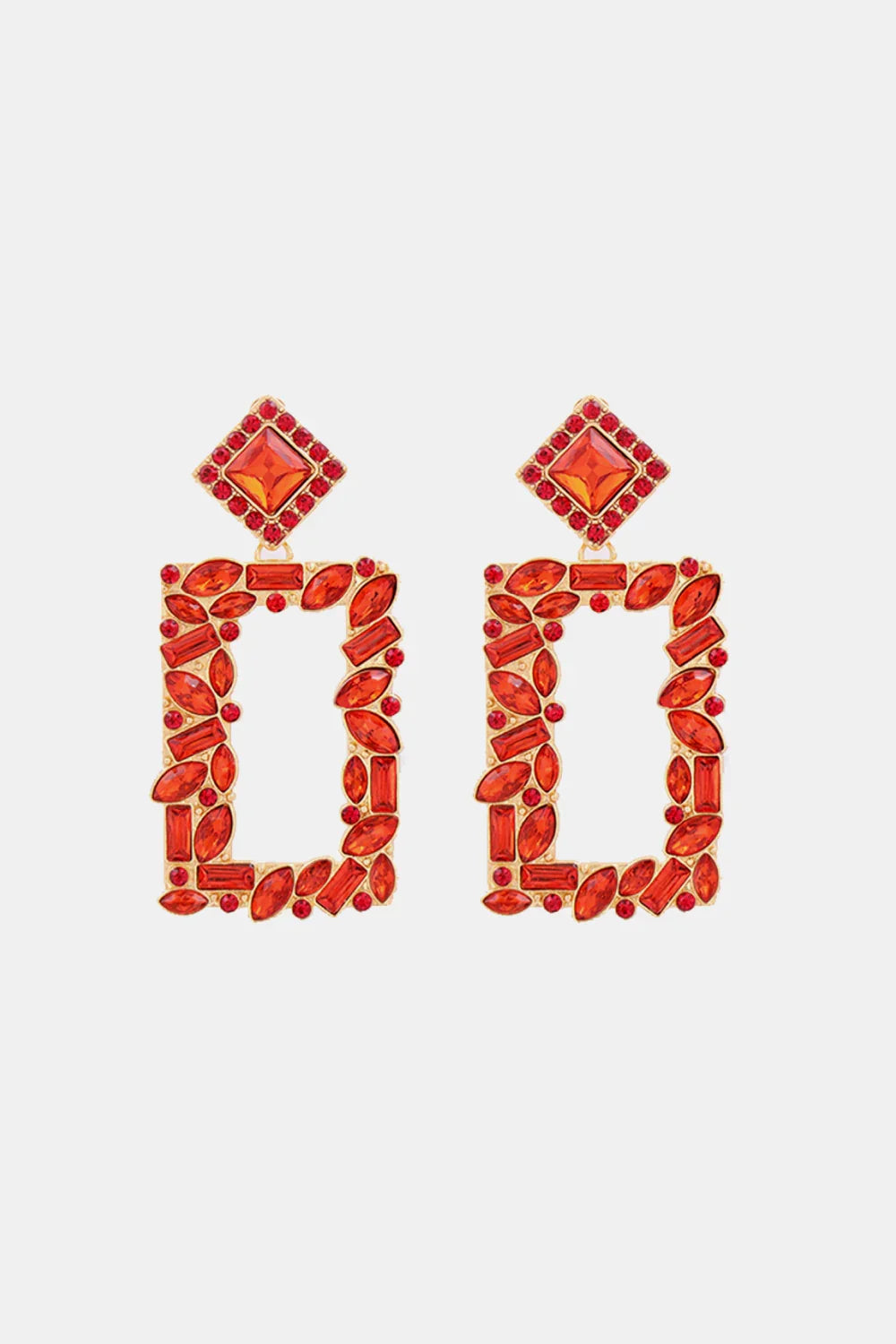 Square Shape Glass Stone Dangle Earrings - Piña Colada