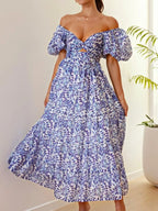 Off-Shoulder Floral Tiered Dress with Ruffle Details - Piña Colada
