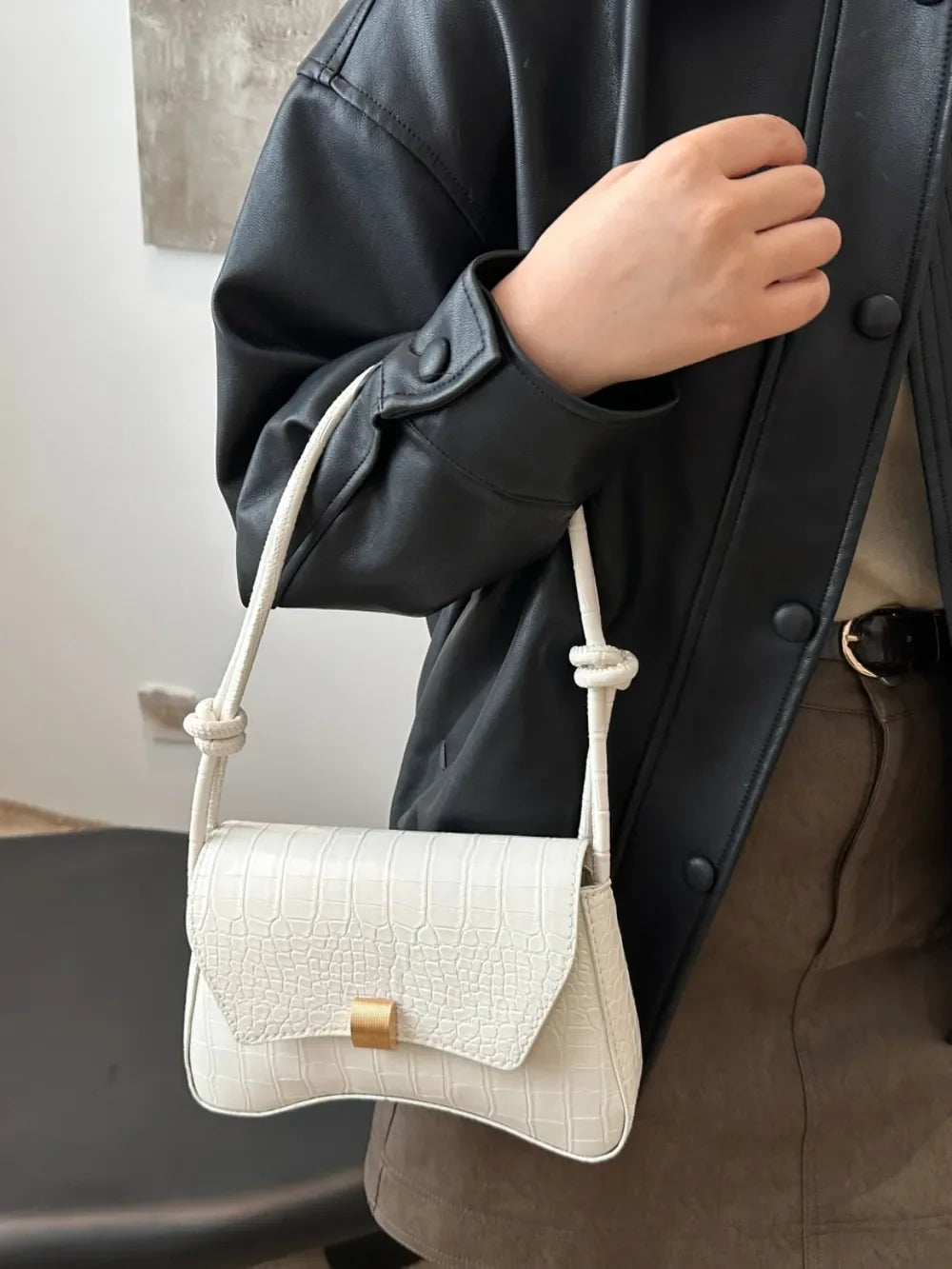 PU Leather Texture Crossbody Bag - Piña Colada