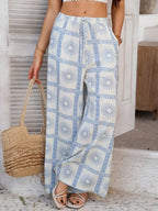 Devine Drawstring Printed Wide Leg Pants - Piña Colada
