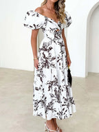 Off-Shoulder Floral Tiered Dress with Ruffle Details - Piña Colada