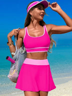 Scoop Neck Top and Skort Swim Set - Piña Colada