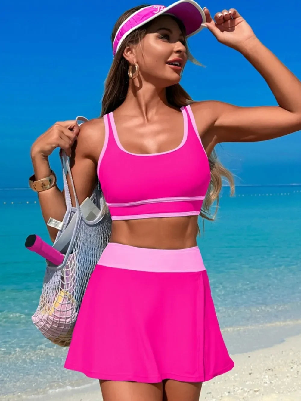 Scoop Neck Top and Skort Swim Set - Piña Colada