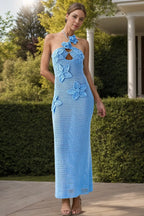 Crochet Flower Halter Neck Knit Dress - Piña Colada