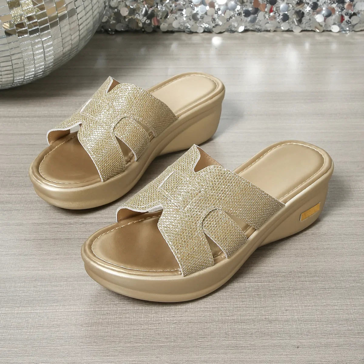 Open Toe Platform Wedge Sandals - Piña Colada