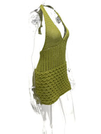 Crochet Halter Neck Sweater Dress - Piña Colada
