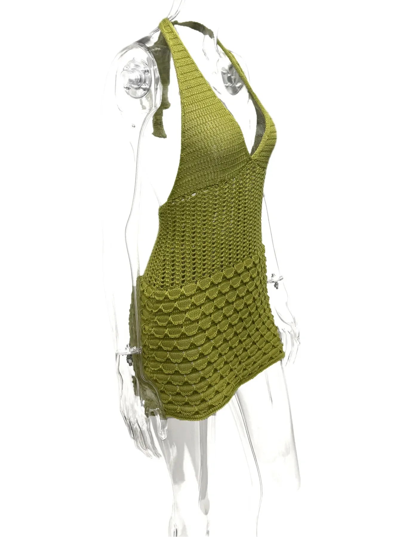 Crochet Halter Neck Sweater Dress - Piña Colada