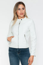 Snobbish PU Leather Zip Up Jacket with Pockets - Piña Colada