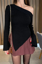Asymmetric Hem Single Shoulder Sweater - Piña Colada