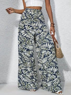 Printed High Waist Wide Leg Pants - Piña Colada