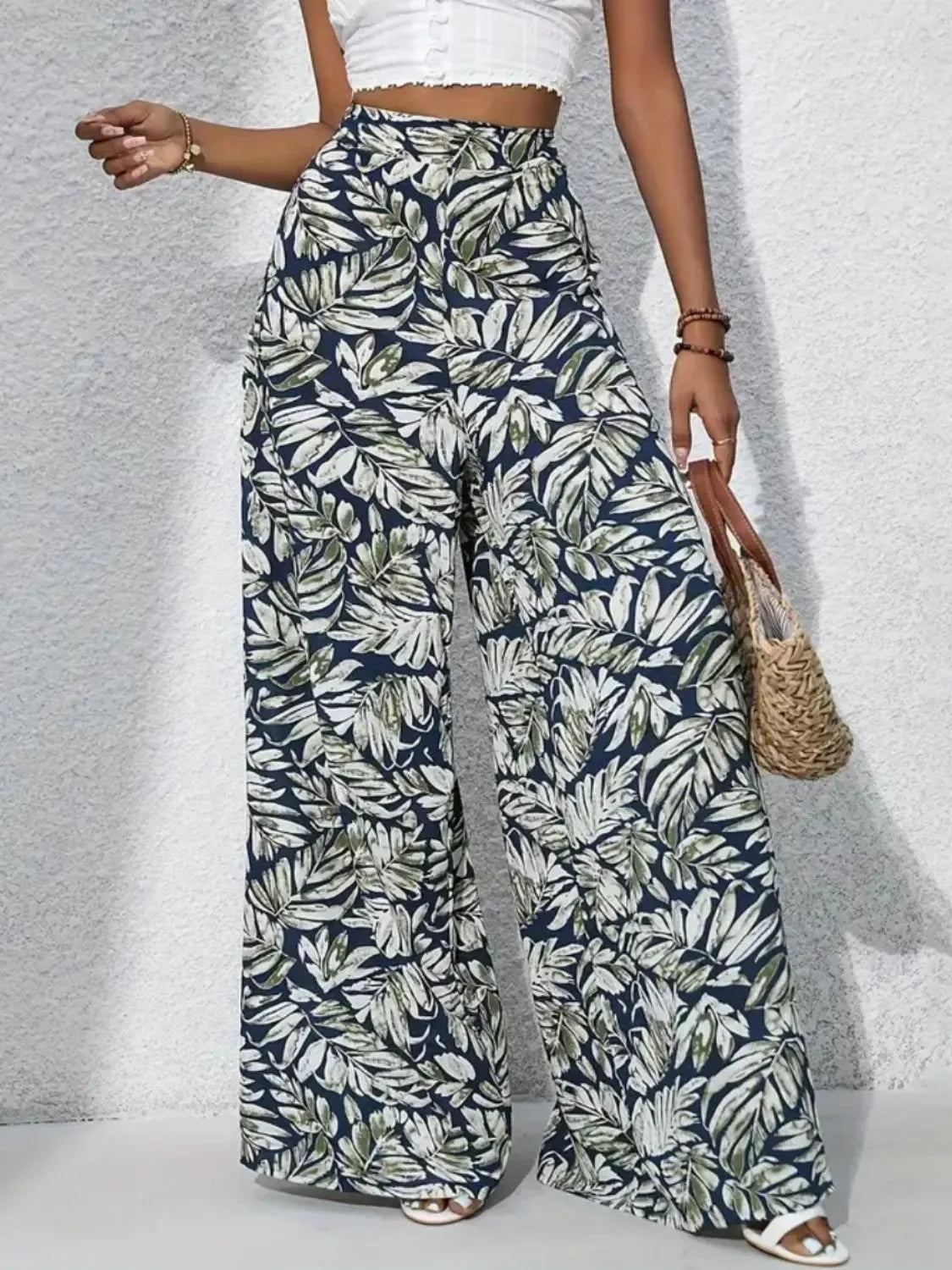 Printed High Waist Wide Leg Pants - Piña Colada