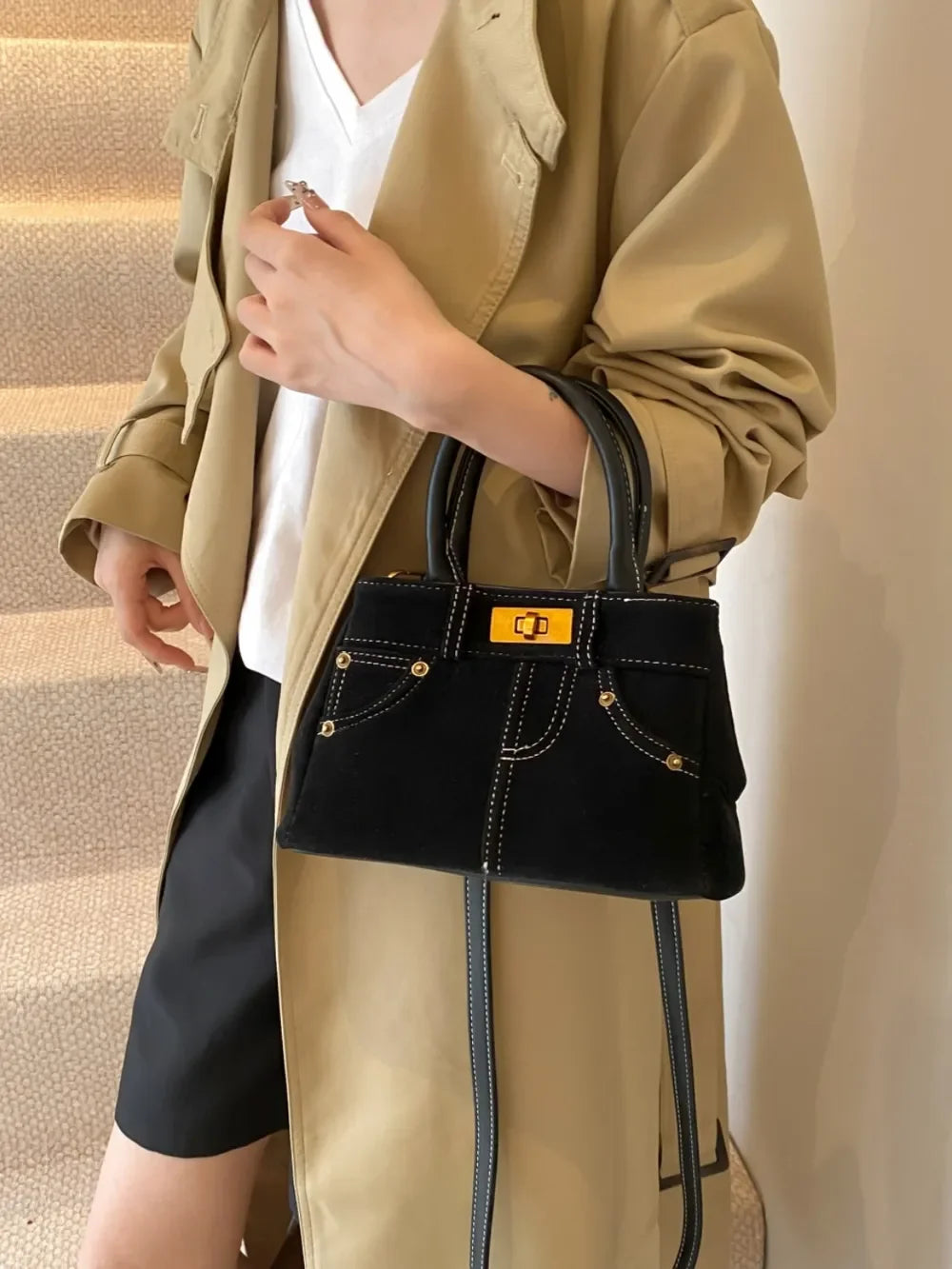 Suede Adjustable Strap Double-Use Handbag - Piña Colada