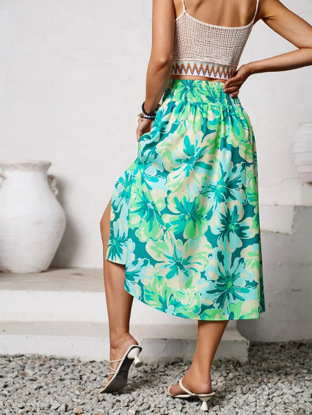 Slit Printed Midi Skirt - Piña Colada