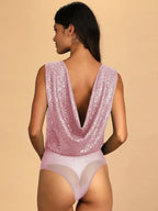 Sequin Surplice Sleeveless Bodysuit - Piña Colada