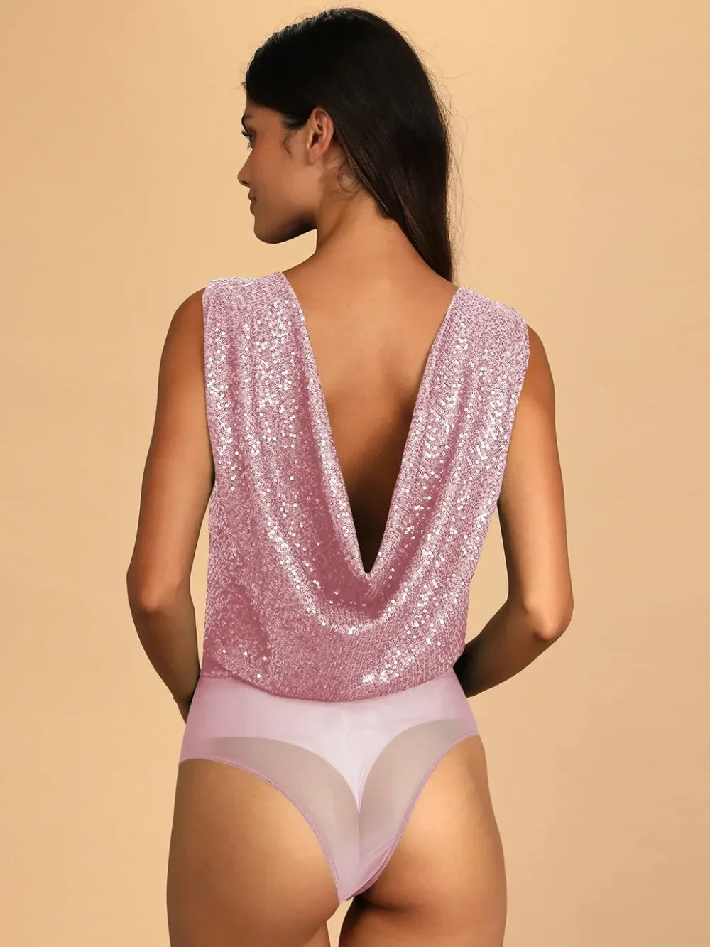 Sequin Surplice Sleeveless Bodysuit - Piña Colada