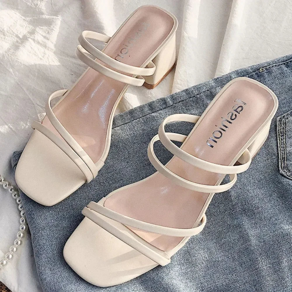 Open Toe Block Heels Sandals - Piña Colada