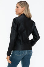 Snobbish Faux Leather Biker Jacket with Side Zip Pockets - Piña Colada