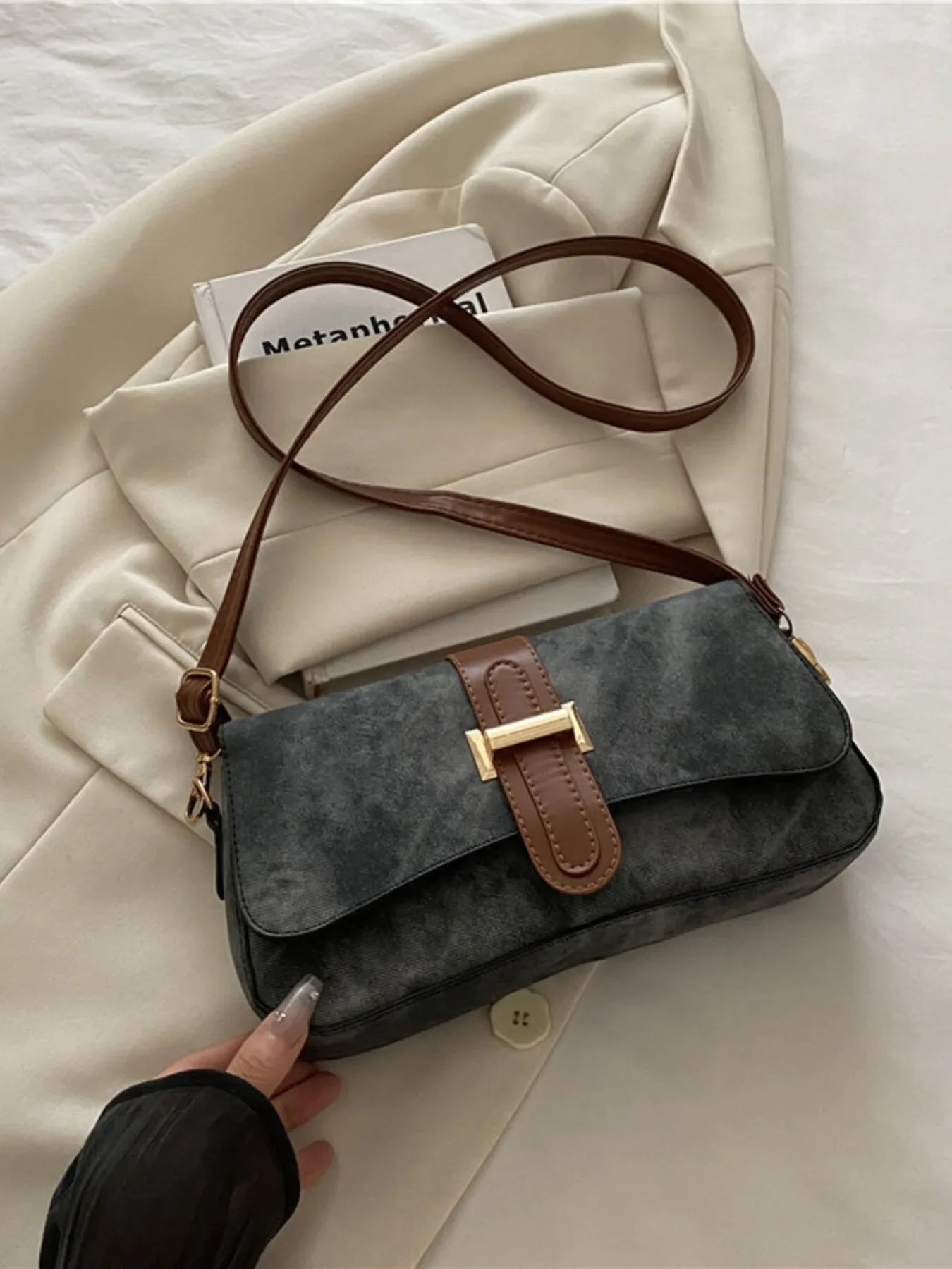 Leather Buckle Strap Crossbody Bag - Piña Colada