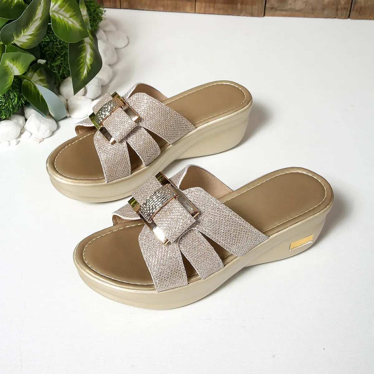 Open Toe Platform Wedge Sandals - Piña Colada