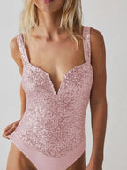 Sequin Wide Strap Bodysuit - Piña Colada