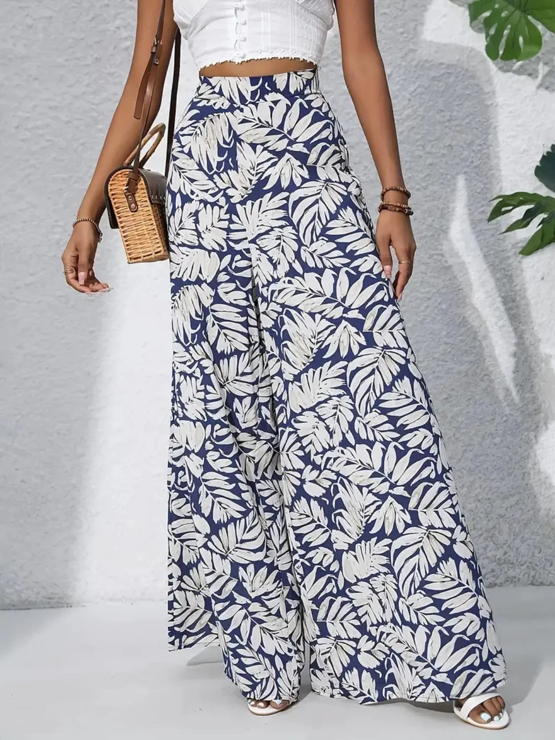 Printed High Waist Wide Leg Pants - Piña Colada