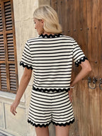 Tied Front Striped Top and Shorts Set - Piña Colada