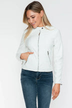 Snobbish PU Leather Zip Up Jacket with Pockets - Piña Colada