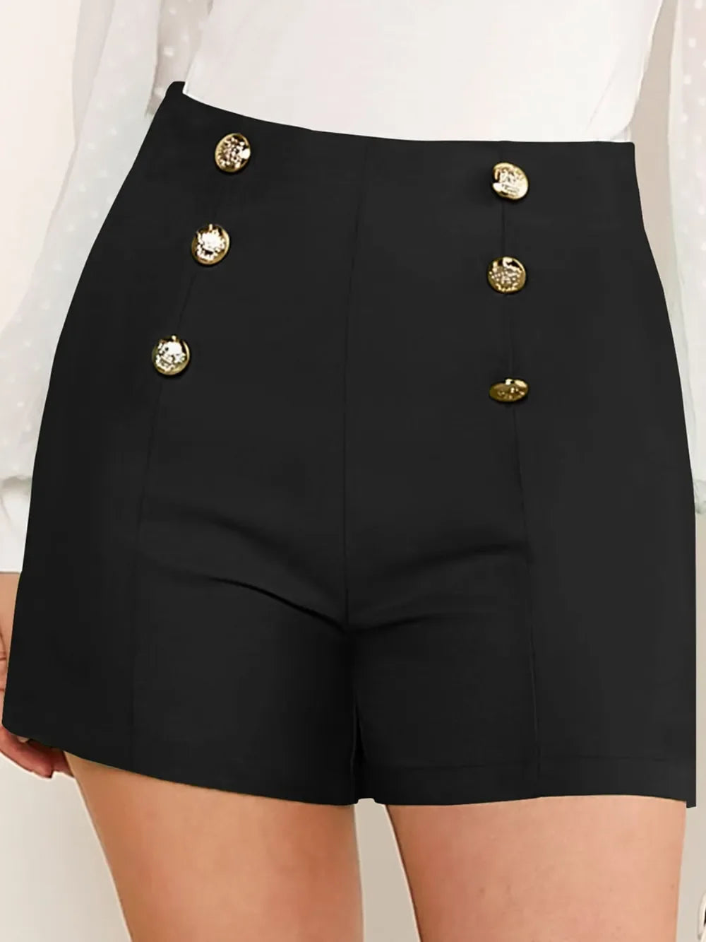 FAM-FAM Decorative Button High Waist Shorts - Piña Colada