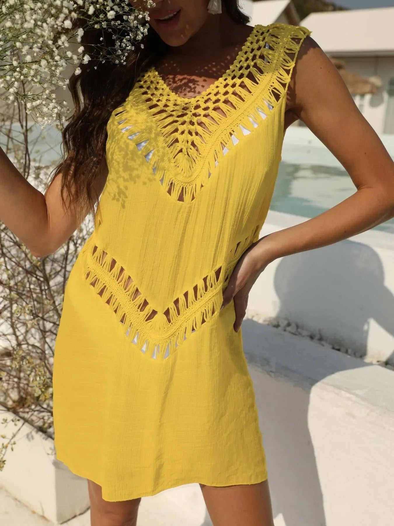 Crochet Detail Beach Cover Up Dress - Piña Colada