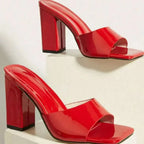 Square Toe Block Heels Sandals - Piña Colada