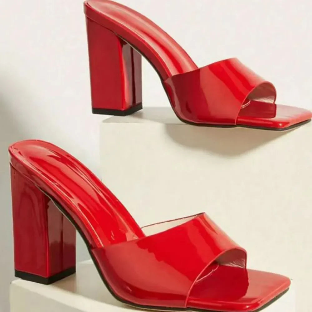 Square Toe Block Heels Sandals - Piña Colada