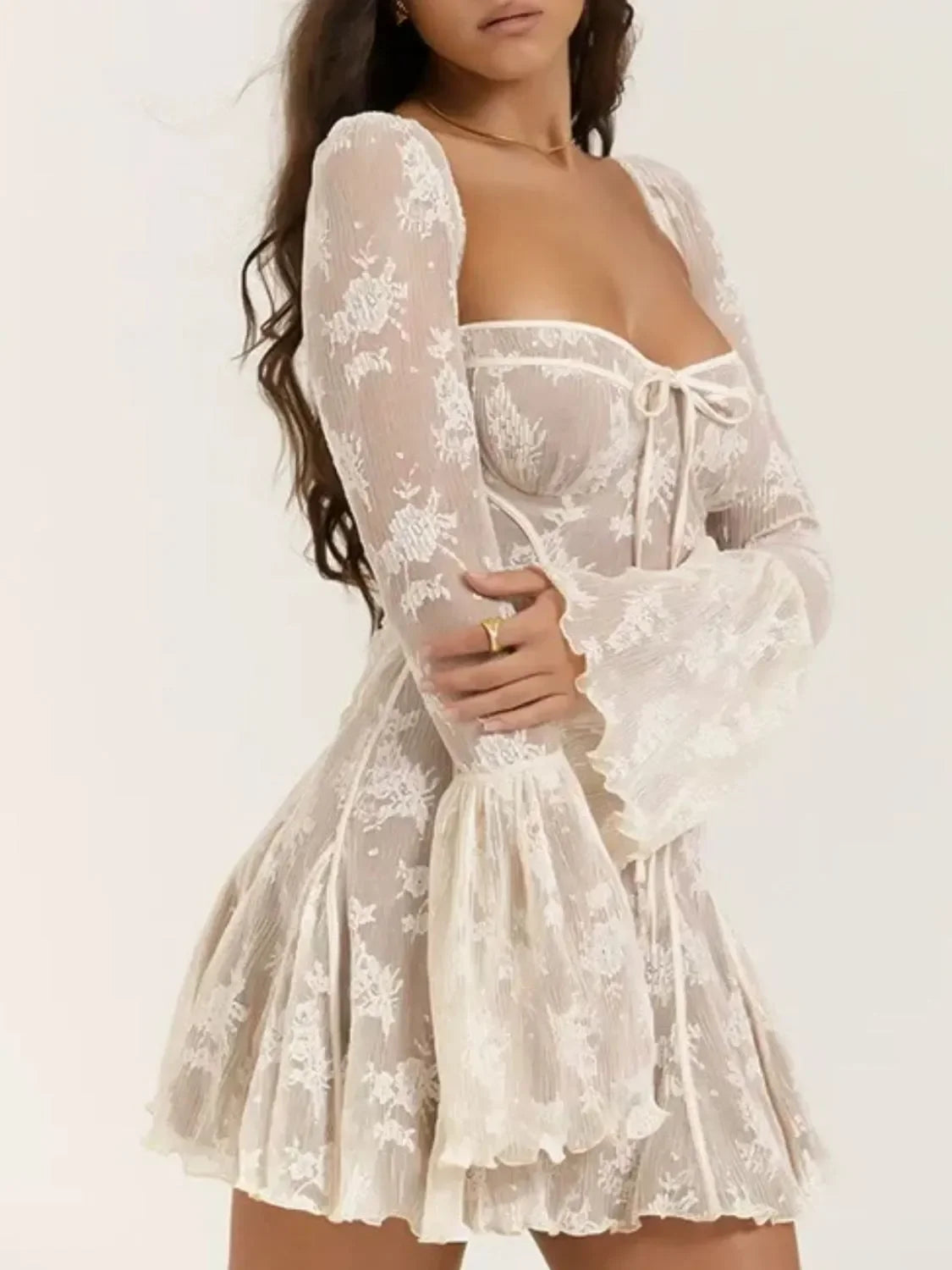 Sweetheart Neck Lace Mini Dress - Piña Colada
