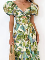 Off-Shoulder Floral Tiered Dress with Ruffle Details - Piña Colada