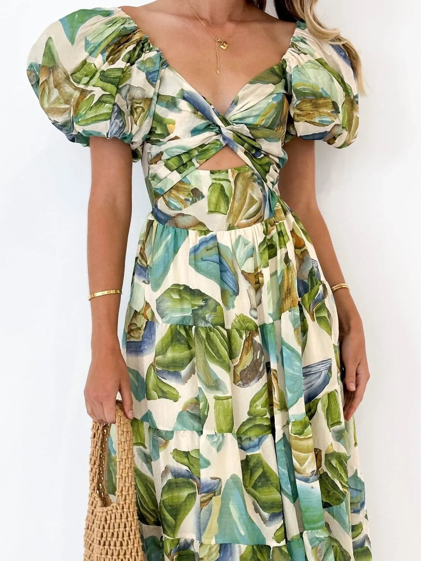 Off-Shoulder Floral Tiered Dress with Ruffle Details - Piña Colada