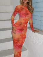 Tie-Dye Long Sleeve Maxi Bodycon Dress - Piña Colada