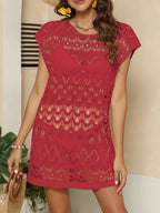 Openwork Round Neck Cover-Up - Piña Colada