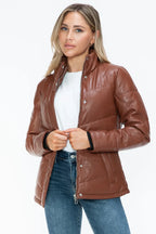 Snobbish Pocketed Zip Up Turtleneck Puffer Jacket - Piña Colada