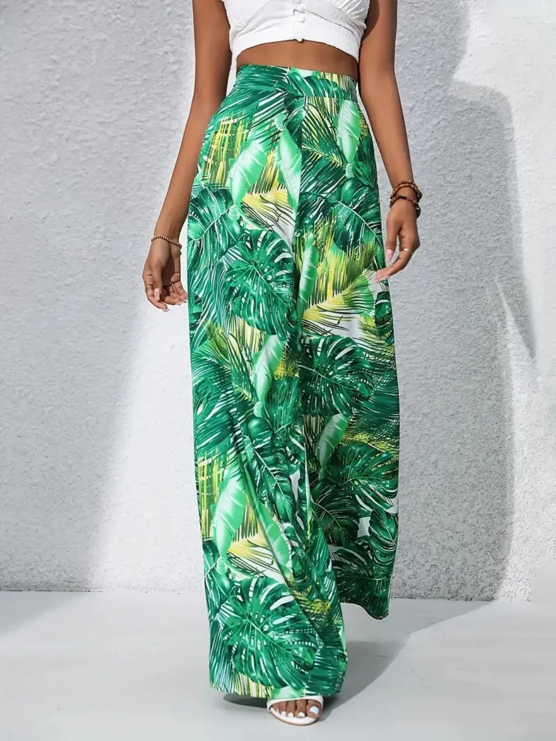 Printed High Waist Wide Leg Pants - Piña Colada