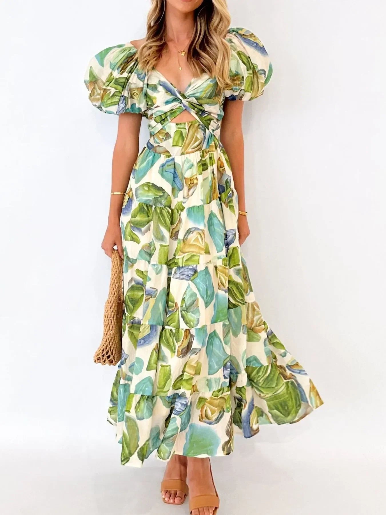 Off-Shoulder Floral Tiered Dress with Ruffle Details - Piña Colada