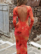 Tie-Dye Long Sleeve Maxi Bodycon Dress - Piña Colada